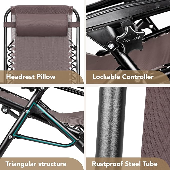 Devoko Patio Zero Gravity Chair Outdoor Folding Adjustable Reclining Chairs - Image 5