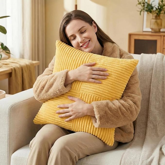 Fancy Homi 2 Packs Yellow Big Decorative Throw Pillow Covers 24x24 Inch - Image 2