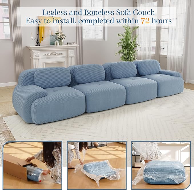 Boneless Sectional Couch, No Assembly Required, 152.7” Modular Cloud Sofa - Image 9