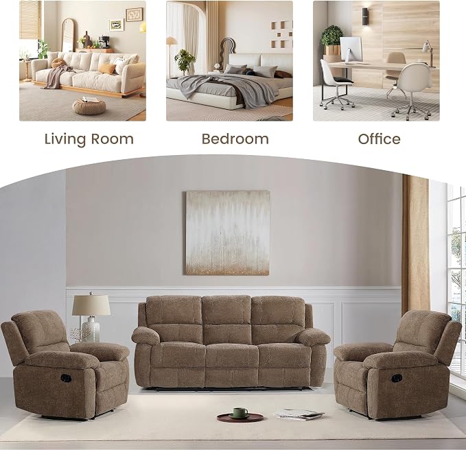 Betsy Furniture Modern Fabric Recliner Sofa Set, Loveseat w/Console, Recliner - Image 7