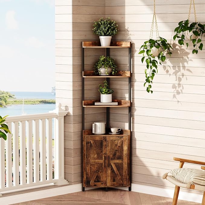 HOOBRO Corner Shelf with Storage, Tall Corner Cabinet, 5-Tier Bookshelf Stand - Image 4
