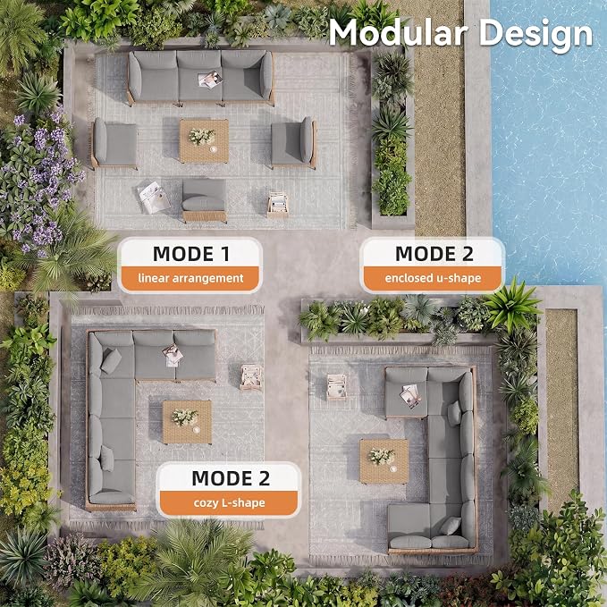 Aoxun 7-Piece Patio Furniture Set, Wicker Outdoor Furniture - Image 9