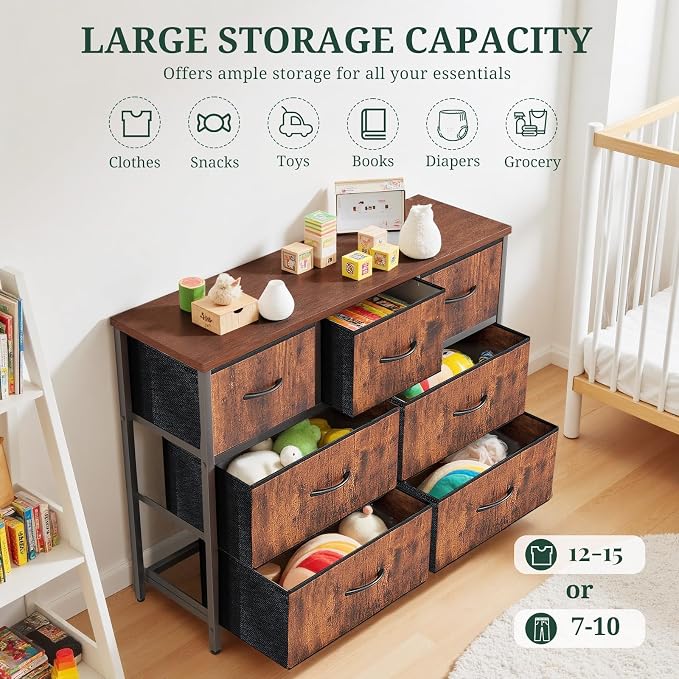 7-Drawer Dresser for Bedroom, Anti-Tip Wide Storage Organizer Fabric Chest of - Image 5