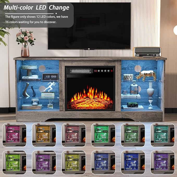 PRETZI Fireplace TV Stand with 18" Fireplace Up to 65" TVs, TV Media Console - Image 3
