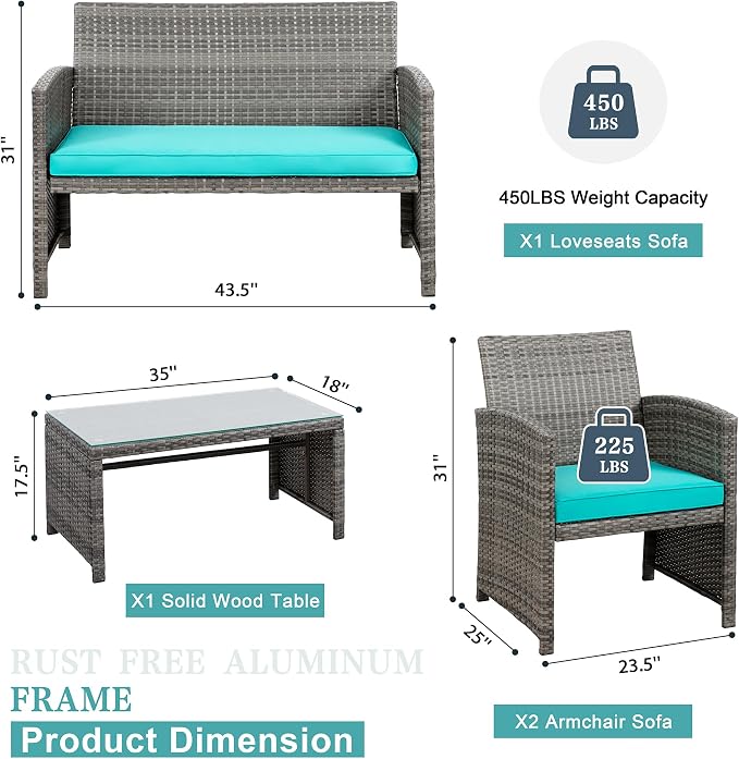 SUNLEI 4-Piece Outdoor Patio Furniture Set, Rattan Chair Wicker Conversation Set - Image 2