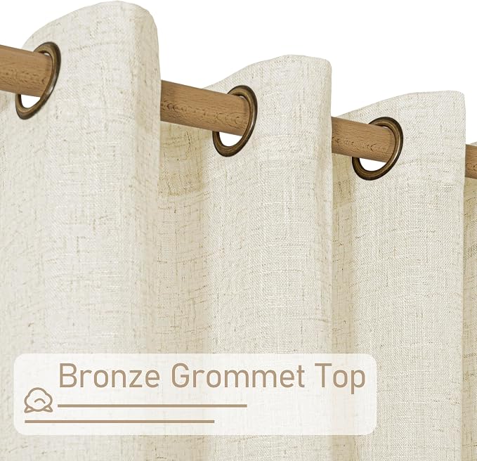 LAMIT Natural Linen Curtains for Living Room 2 Panels Set, 80 Inch Faux Linen - Image 3