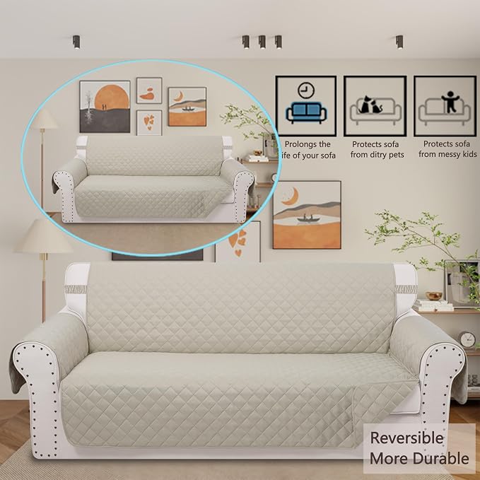 Reversible 4 Seater Sofa Cover 91 Inch Large Couch Cover Furniture Protector - Image 2