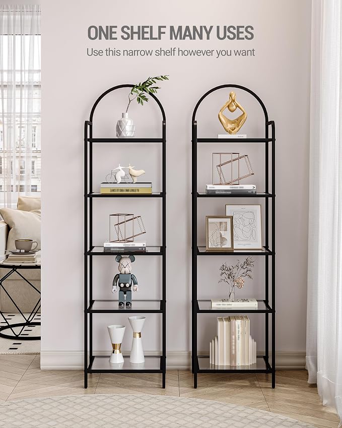 Hzuaneri Bookcase Bookshelf, Tempered Glass Bookshelves, Slim Shelving Unit - Image 3