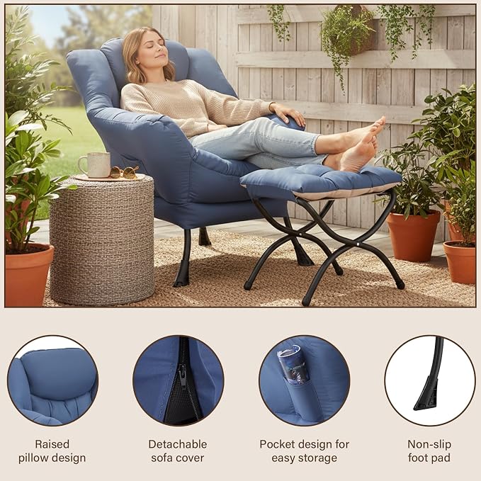 Welnow Lazy Chair with Ottoman, Modern Accent Chair with Armrests and a Side - Image 6