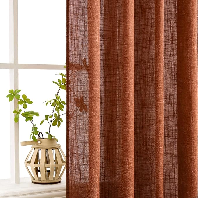 MIULEE Burnt Orange Linen Curtains 90 Inch Long - Image 5