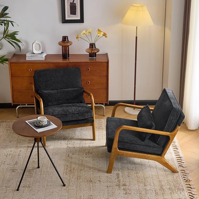 VINGLI Chenille Mid-Century Modern Accent Chair Set of 2, Cute Reading Arm Chair by VINGLI