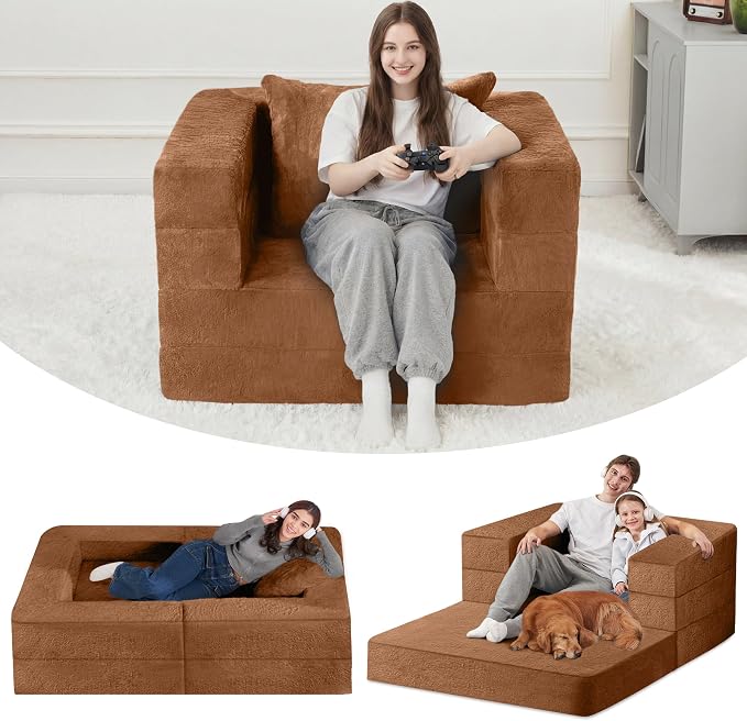 Futon Sofa Bed with Pillow, 3-in-1 Sleeper Sofa Bed with Removable Cover by Cansunna
