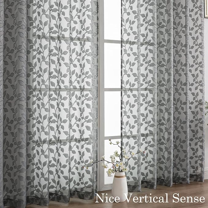 Chyhomenyc Extra Long Charcoal Grey Sheer Curtains 120 Inch Length 2 Panels Set - Image 9
