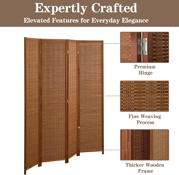 4 Panel Room Divider and Extra Wide Folding Privacy Screen, Bamboo Room Divider - Image 7