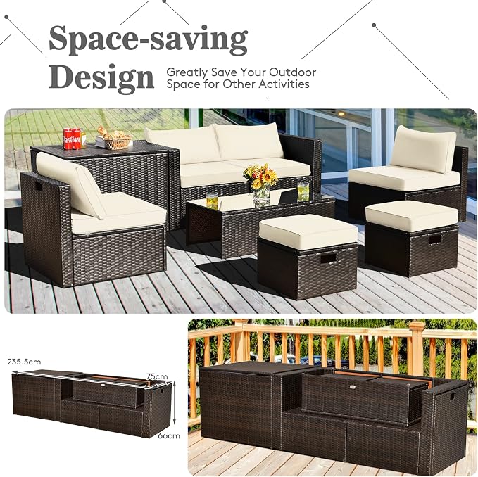 Tangkula 8 Piece Patio Furniture Set, Patiojoy Outdoor Space Saving PE Rattan - Image 5