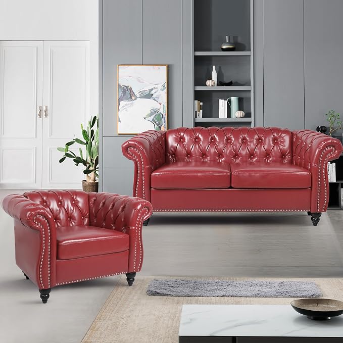 QHITTY 2 Piece Living Room Set, Sectional Chesterfield Sofa Chair Contemporary - Image 9