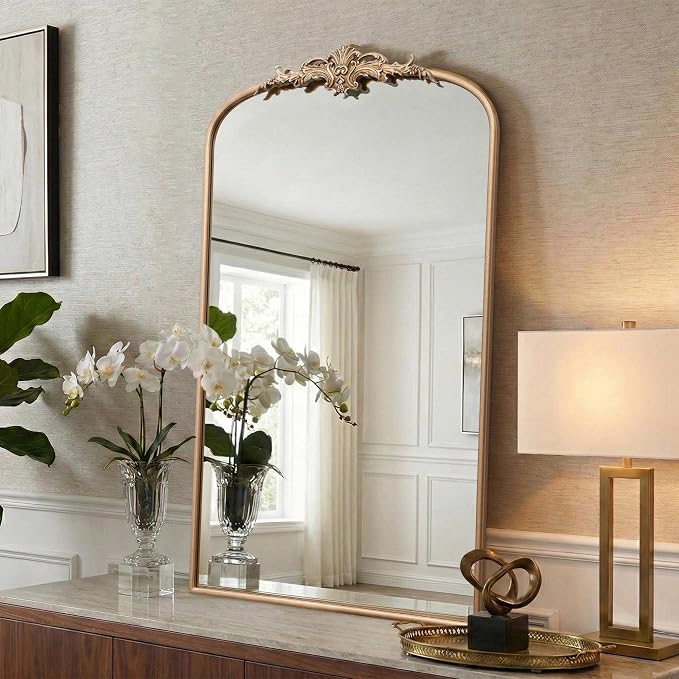 Besdomus Vintage Gold Wall Mirror: 24"x42" French Large Arch Champagne Gold - Image 5