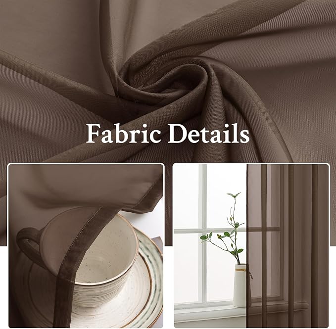 MIULEE Chocolate Brown Sheer Curtains 90 Inches Long 2 Panels, Light Filtering - Image 3
