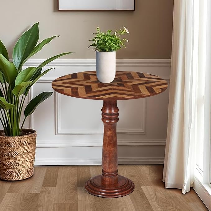Handcrafted Round Coffee Table for Living Room – 18x21.5 Inch Wooden End Table - Image 2
