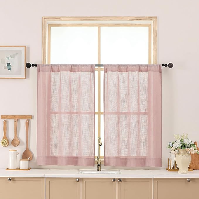 Chyhomenyc Rose Pink Semi Sheer Curtains 36 Inch Length, Light Filtering Faux by Chyhomenyc
