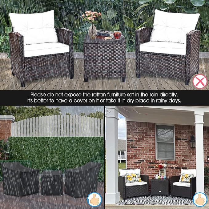 Tangkula 3 Pieces Patio Furniture Set, PE Rattan Wicker 3 Pcs Outdoor Sofa Set - Image 6