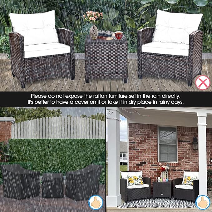 COSTWAY 3PCS Patio Furniture Set, PE Rattan Wicker Sofa w/Washable Cushion and - Image 9