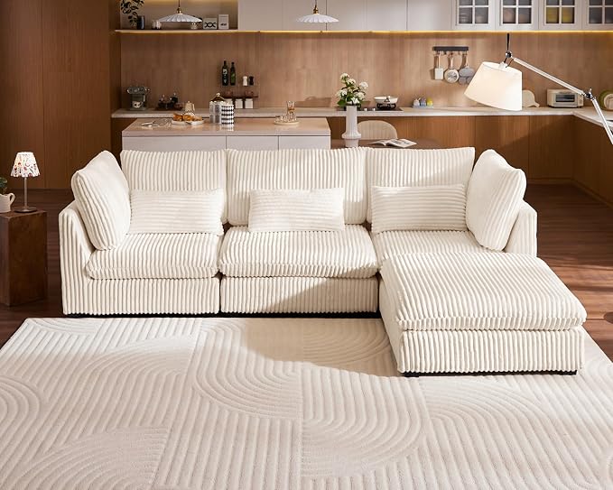 115" Oversized Corduroy Couch Modular Sectional Sofa, Washable Cloud Couch by CHICHOUSE