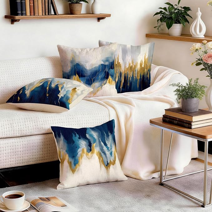OBSEDE Blue and Gold Abstract Art Decorative Throw Pillow Covers 18 × 18 in - Image 9