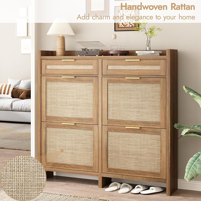 HOKYHOKY Large Rattan Shoe Storage Cabinet - Image 4