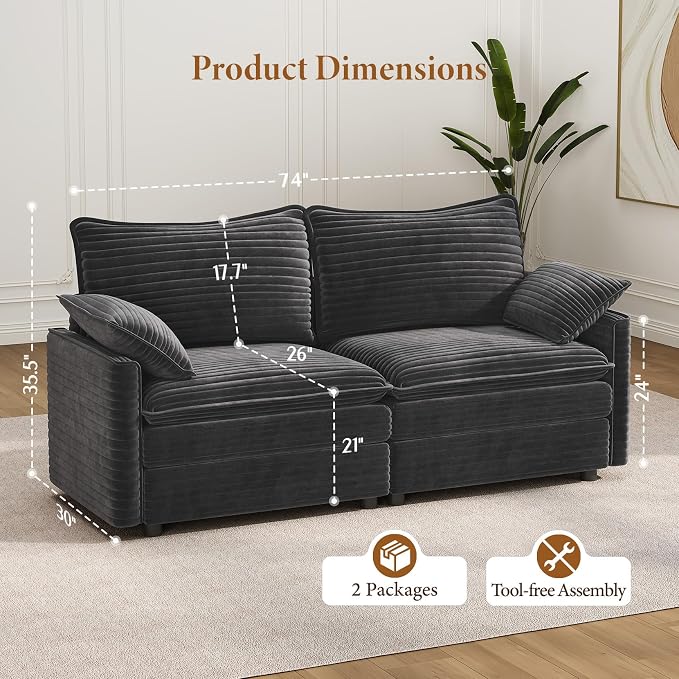 Vesgantti 74" Loveseat Sofa for Living Room, Comfy Cloud Couch Deep Seat - Image 2