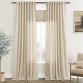 Greyish Beige Linen Curtain 96 inch Length 2 Panels Set Back Tab Light by Jolilight