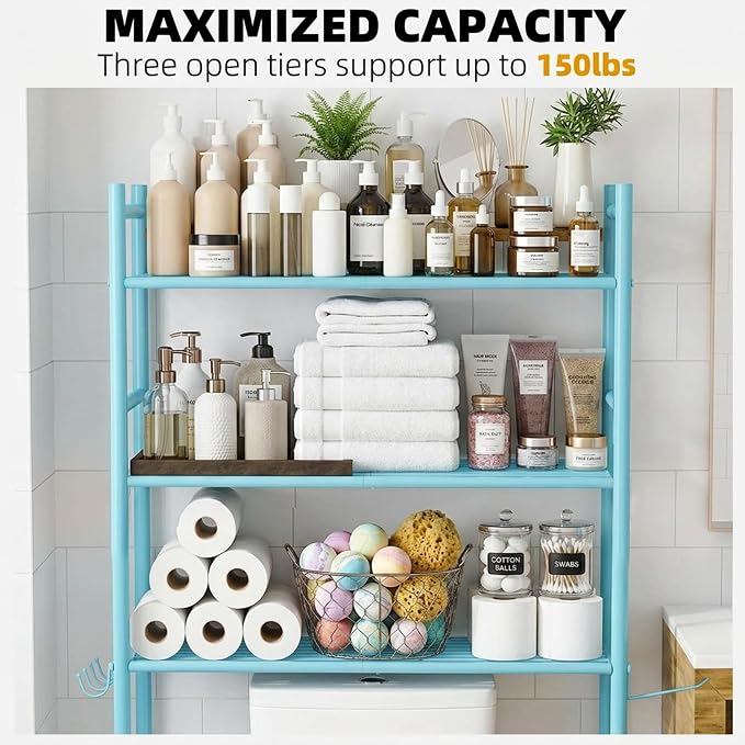 GloTika 3-Tier Over Toilet Storage - 150lb Total Capacity Metal Bathroom - Image 5