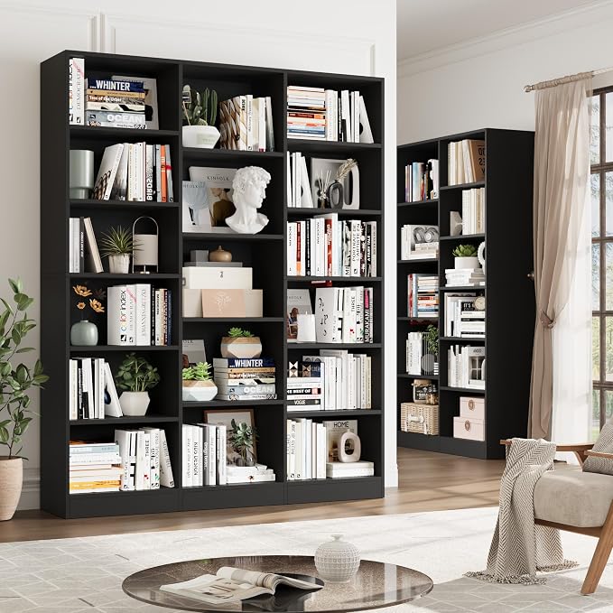 FACBOTALL Triple Wide Bookshelf, 6 Tier Large Bookshelf, Bookcase - Image 4