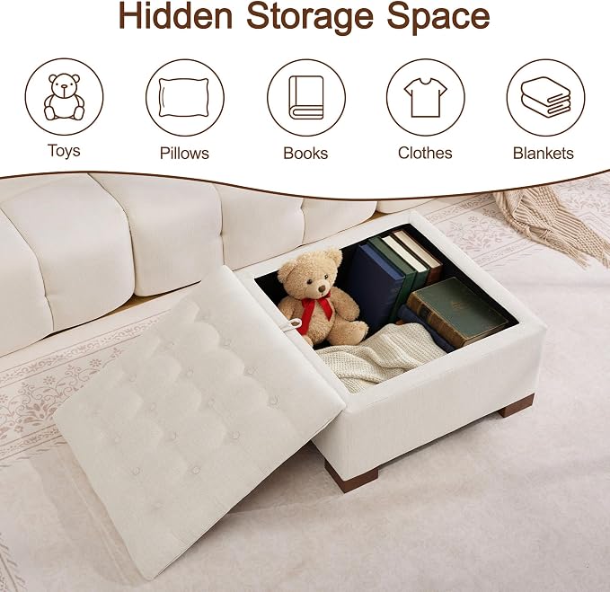 WUTUTUEE 30" Fabric Square Storage Ottoman - Image 7