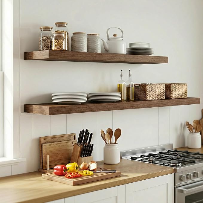 12 inch Deep Floating Shelves for Wall, 55 inch Wide Engineered Wood Wall - Image 6