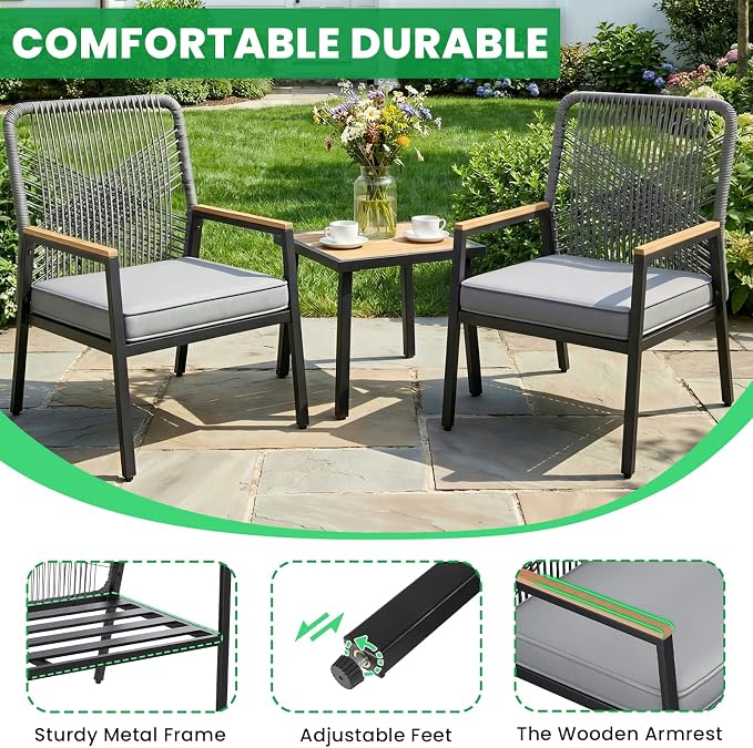 LIFERUN 3-Piece Patio Furniture Set, 2 Outdoor Rattan Chairs - Image 6