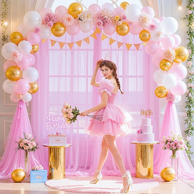 Pink Tulle Backdrop Curtain for Parties Girls Baby Shower 10ft X 8ft Light Pink - Image 5