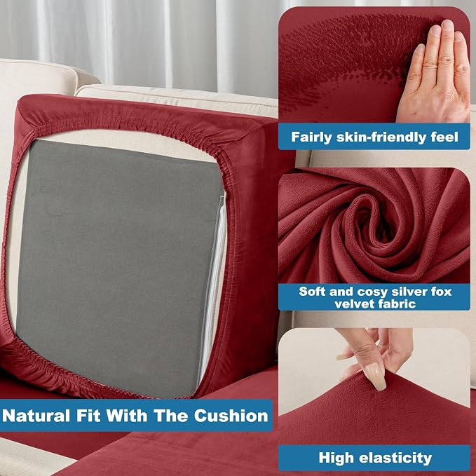 Couch Cover Stretch Velvet Sofa Cushion Cover 2-Piece - Image 5
