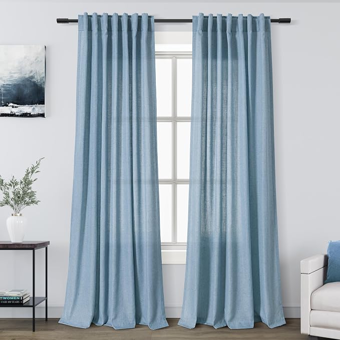 Nanspring Blue Linen Blend Semi Sheer Light Filtering Curtains 86 Inches Long 2 by Nanspring