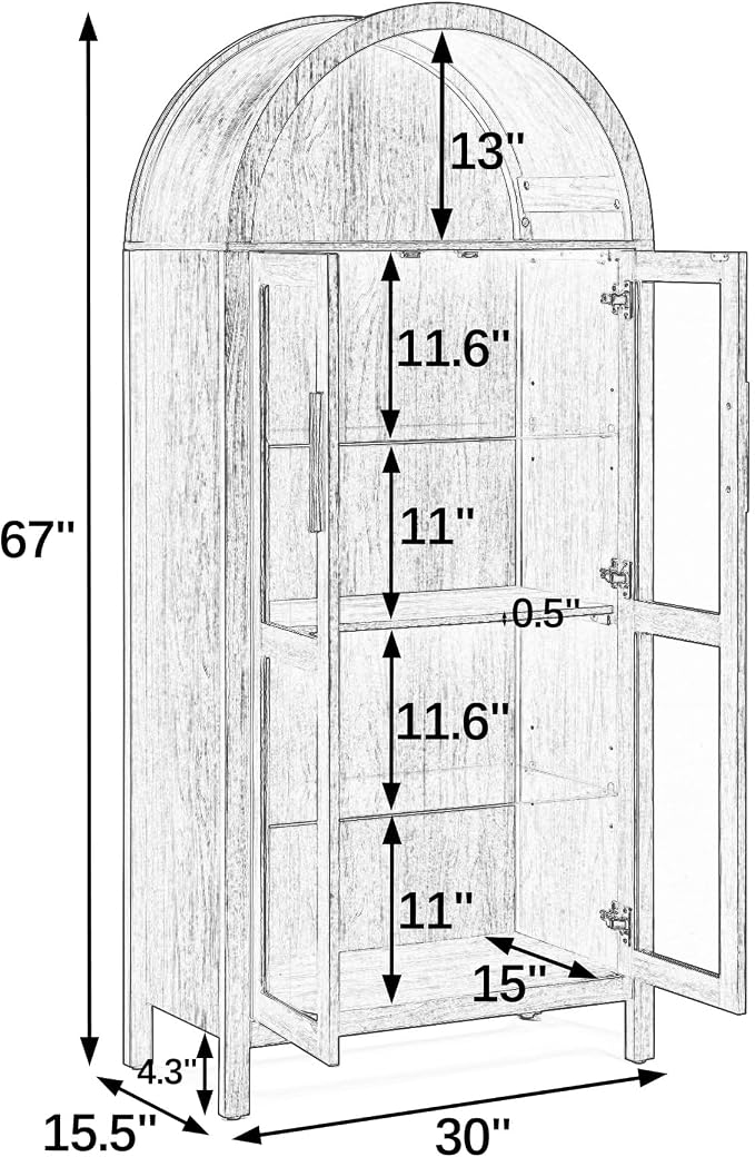 67" Tall Display Cabinet with Glass Doors, Glass Display Case Storage Cabinets - Image 2