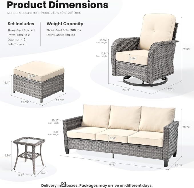 ovios 6 Pieces Patio Furniture Set, Outdoor Wicker Sofa Couch - Image 9