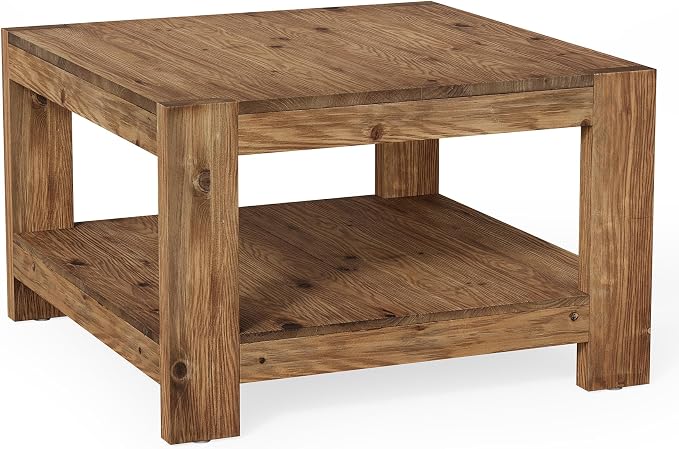 Solid Wood Coffee Table, 31.5" Square Farmhouse Center Table - Image 9
