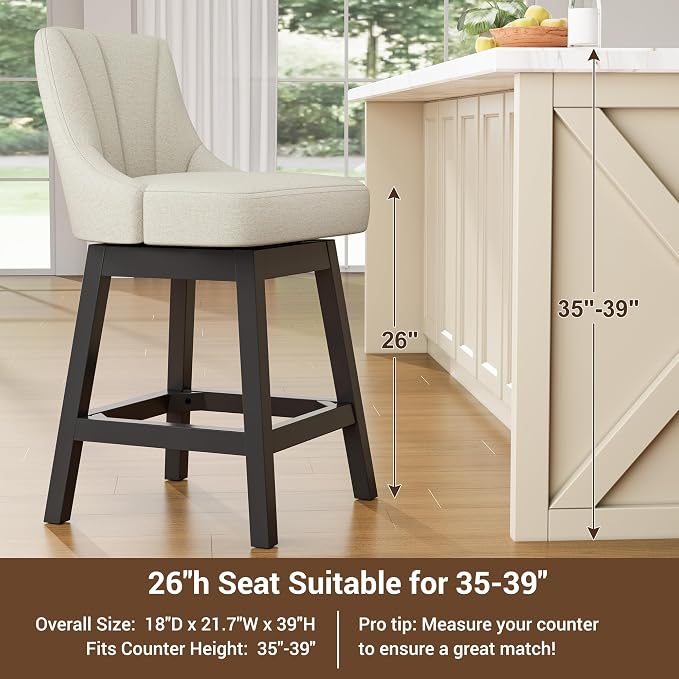 YaFiti Swivel Bar Stools Set of 3, 26 Inch Counter Height Bar Stools - Image 6