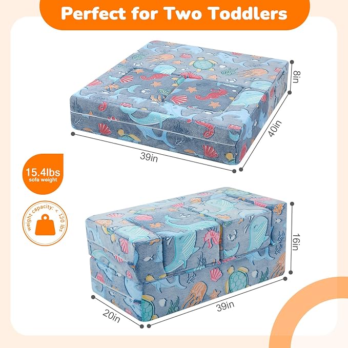 MeMoreCool Mermaid Glow-in-the-Dark Kids Play Couch, Denim Mermaid Modular - Image 3