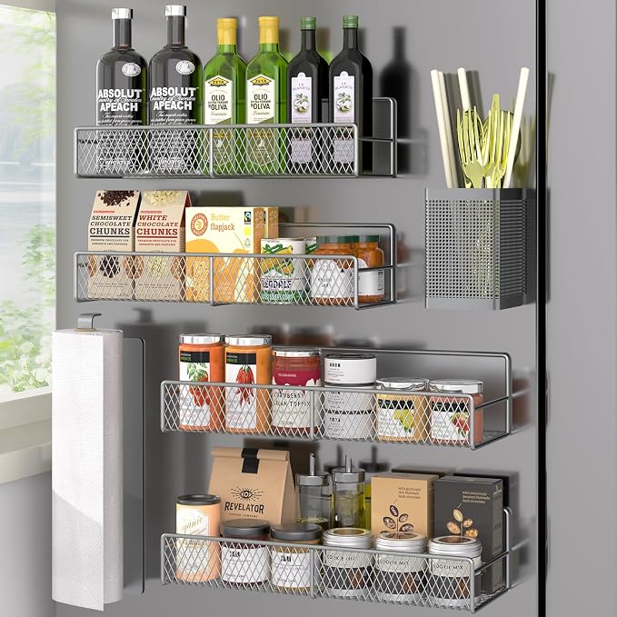 Magnetic Spice Rack for Refrigerator, 6 Pack Metal Magnetic Shelf Grey by DTUQYX