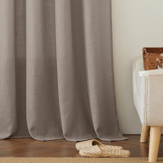 RYB HOME Linen Textured Curtains Semi Sheer Window Curtains Light Filtering - Image 7