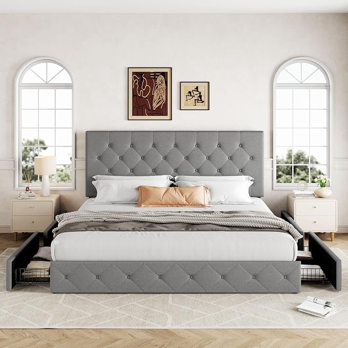 Allewie Upholstered King Size Platform Bed Frame - Image 3