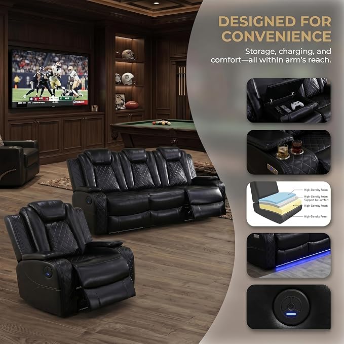2 Piece Power Recliner Sofa Set -2 Loveseats, Electric Reclining Living Room - Image 4