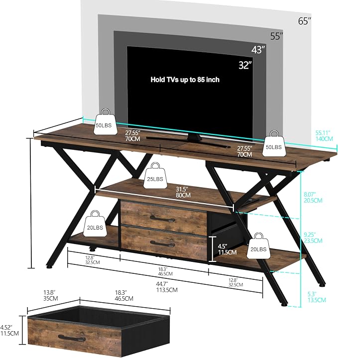 Simoretus TV Stand with Power Outlet and LED Lights, Fits TVs up to 65” - Image 5