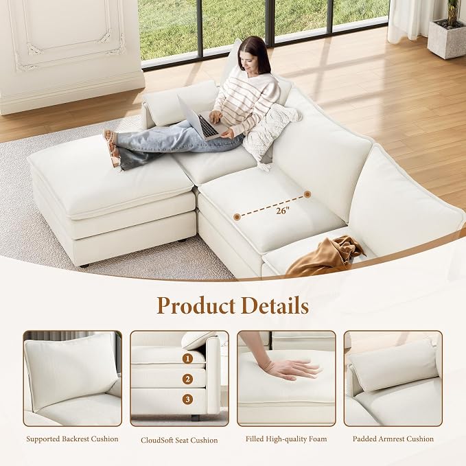 Vesgantti 142" Cloud Couch Sectional Modular Sofa, Comfy Sectional Couch - Image 4